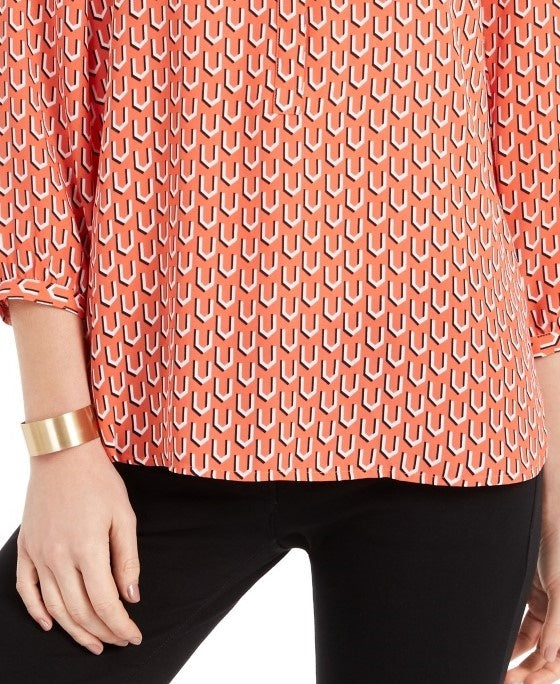 JM Collection Women's Printed Pleat Back Top Red Size Medium