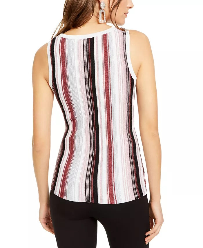INC International Concepts Women's Striped Twist-Front Sweater Pink Size X-Small
