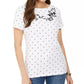 Karen Scott Women's Printed Embroidered Boat-Neck Cotton Top White Size Medium