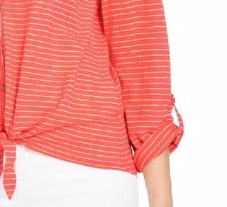 Style & Co Women's Striped Tie-Front Top Bright Orange Size X-Large