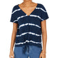 Style & Co Women's Tie Dye Tie Front Top Navy Size XX-Large