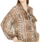 INC International Concepts Women's Brown Sheer Patterned Long Sleeve Tunic Top Brown Size Medium