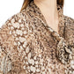 INC International Concepts Women's Brown Sheer Patterned Long Sleeve Tunic Top Brown Size Medium
