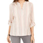 Style & Co Women's Striped Split-Neck Top Pink Size X-Large