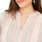 Style & Co Women's Striped Split-Neck Top Pink Size X-Large