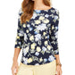 Charter Club Women's Floral-Print Boat-Neck Pima Cotton Top Blue Size Medium