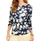Charter Club Women's Floral Print Boat Neck Pima Cotton Top Blue Size Small