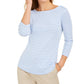 Charter Club Women's 3/4 Sleeve Striped Top Purple Size Large