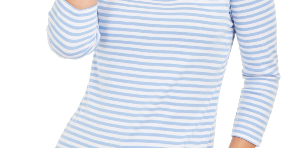 Charter Club Women's 3/4 Sleeve Striped Top Purple Size Large