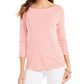 Charter Club Women's 3/4 Sleeve Striped Top Red Size Small