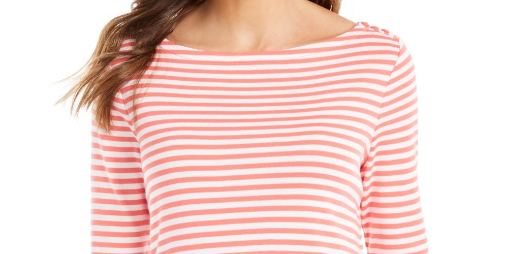 Charter Club Women's 3/4 Sleeve Striped Top Red Size Small