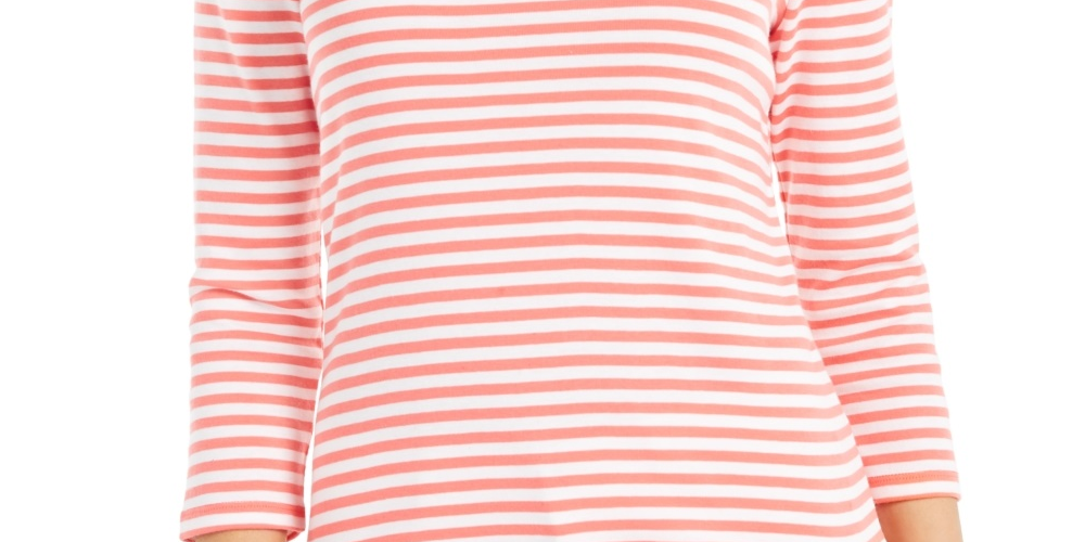 Charter Club Women's 3/4 Sleeve Striped Top Red Size Small