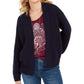 Style & Co Women's Chunky Cable Knit Open Front Cardigan Navy Size Small