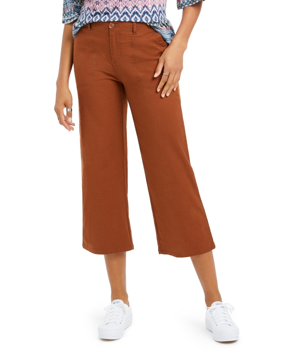 Style & Co Women's Wide-Leg Cropped Pants Med Brown Size 14