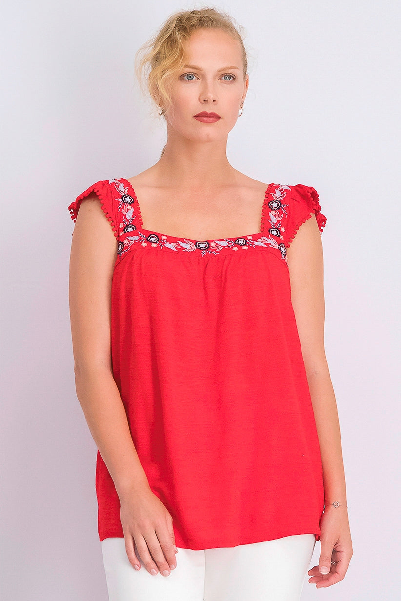 Style & Co Women's Embroidered Flutter-Strap Tank Top Dark Red Size XX Large