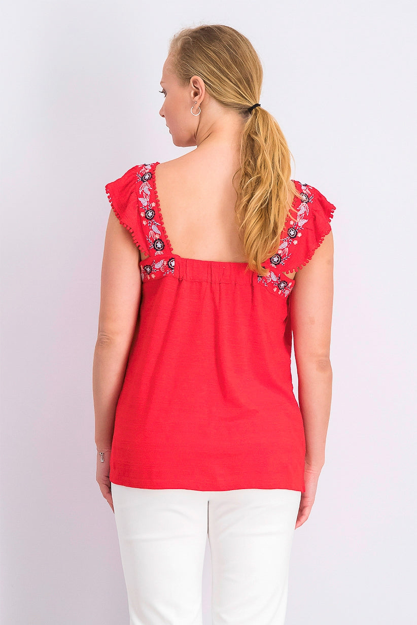Style & Co Women's Embroidered Flutter-Strap Tank Top Dark Red Size XX Large