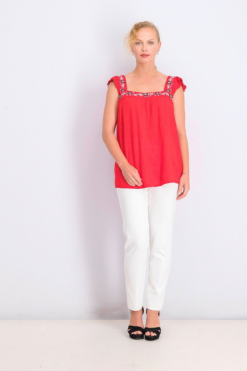 Style & Co Women's Embroidered Flutter-Strap Tank Top Dark Red Size XX Large