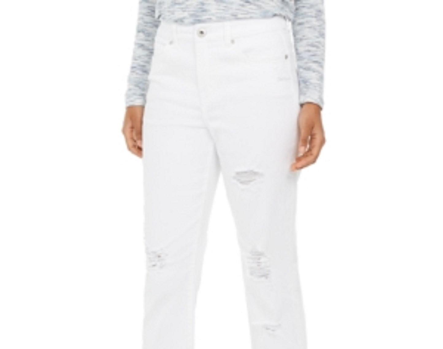 Style & Co Women's Ripped Crop Straight Jeans White Size 18