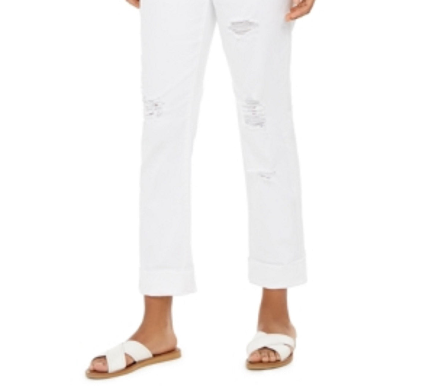 Style & Co Women's Ripped Crop Straight Jeans White Size 18