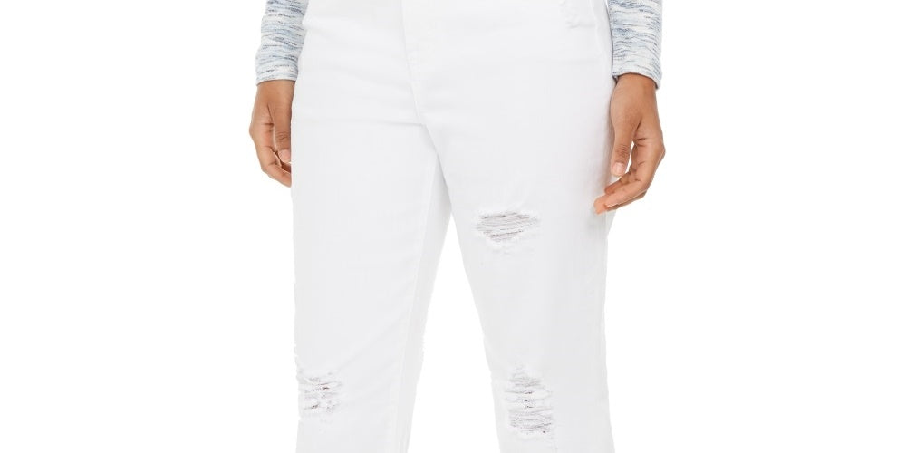 Style & Co Women's Ripped Crop Straight Jeans  White Size 2