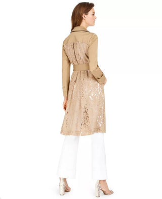 INC International Concepts Women's Plus Size Long Lace-Back Trench Coat Gray Size 2X