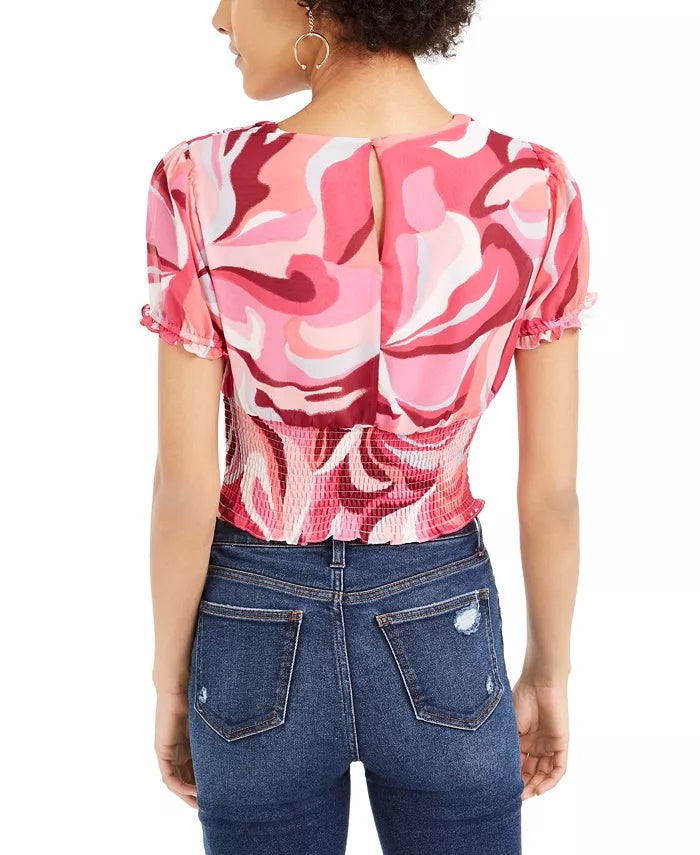 Bar III Women's Printed Smocked Top Red Size XX-Large