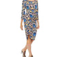 INC International Concepts Women's Printed Asymmetrical Linen Blend Midi Dress Blue Size Small