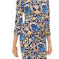 INC International Concepts Women's Printed Asymmetrical Linen Blend Midi Dress Blue Size Small
