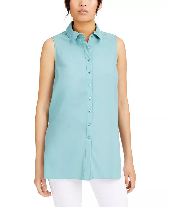 Alfani Women's Sleeveless Knit Button Front Tunic Green Size Medium