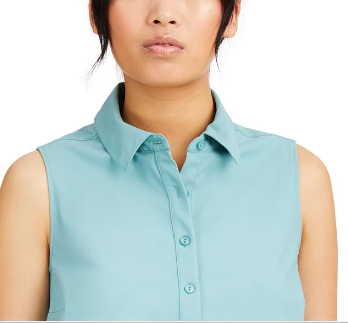 Alfani Women's Sleeveless Knit Button Front Tunic Green Size Medium