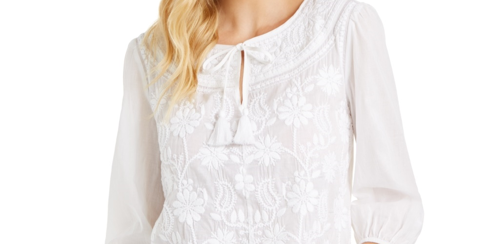 Style & Co Women's Cotton Peasant Blouse White Size X-Small