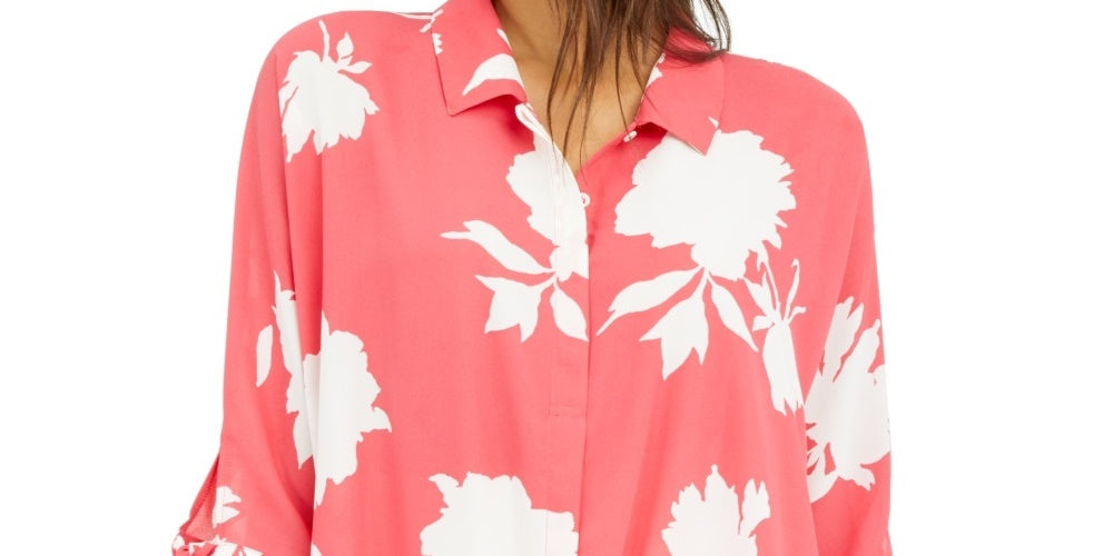 Alfani Women's Roll Front Blouse Pink Size Small
