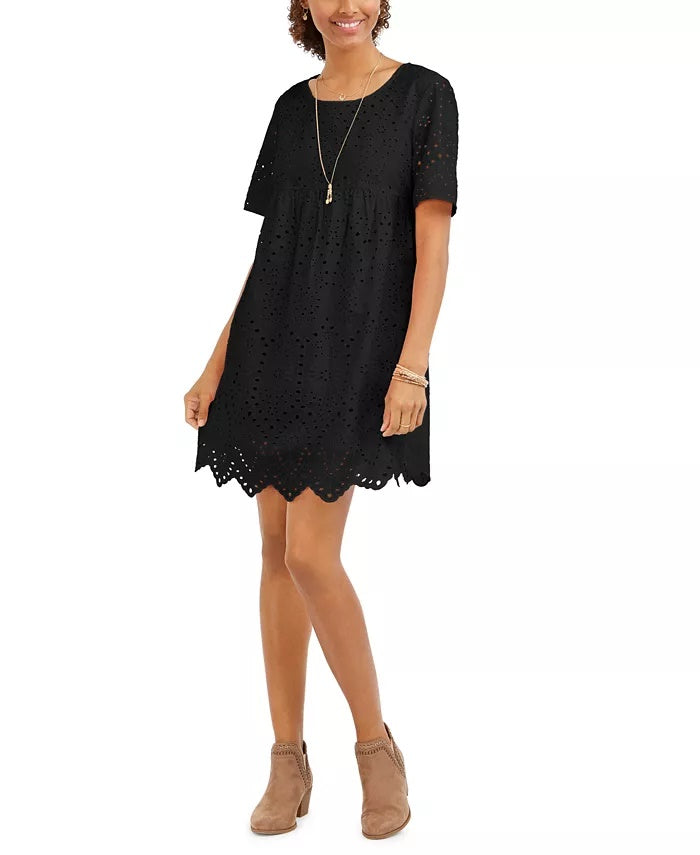 Style & Co Women's Eyelet Babydoll Dress Black Size Small