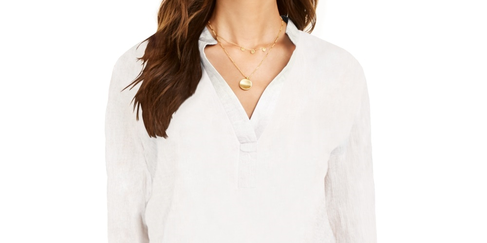 Style & Co Women's Textured Solid Popover Top White Size X-Small