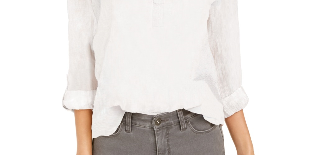 Style & Co Women's Textured Solid Popover Top White Size X-Small