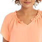 Style & Co Women's Crinkle Flutter-Sleeve Top Orange Size Medium