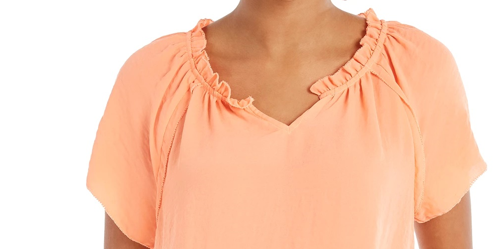 Style & Co Women's Crinkle Flutter-Sleeve Top Orange Size Extra Small