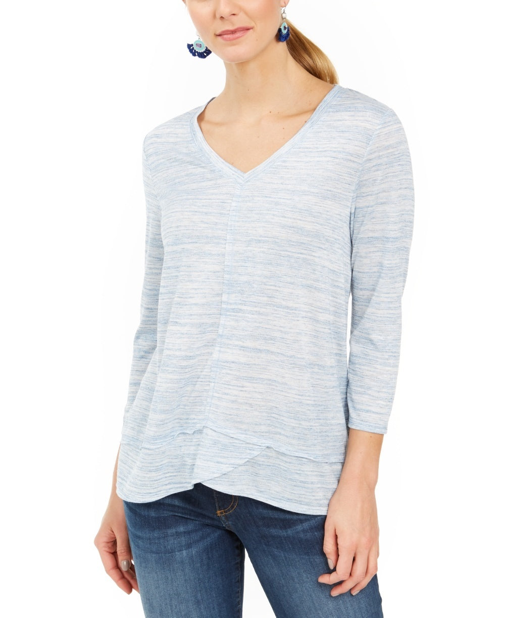 Style & Co Women's V Neck Top Blue Size Medium