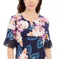 JM Collection Women's  Liza Floral-Print Keyhole Top Blue Size X-Large