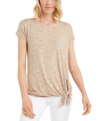 JM Collection Women's Tie Hem T-Shirt Beige Size Small