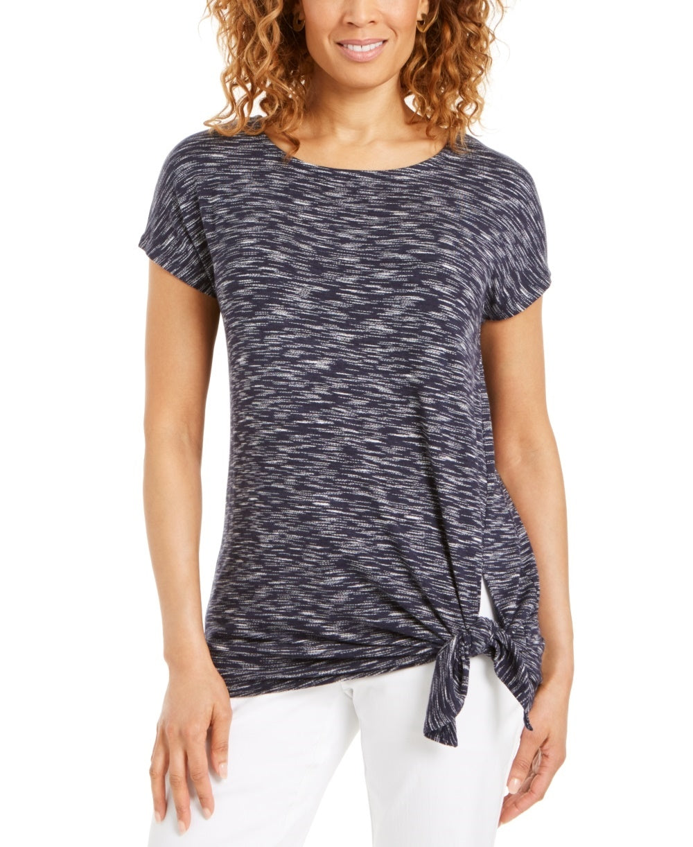 JM Collection Women's Tie-Hem T-Shirt Med Blue Size Small