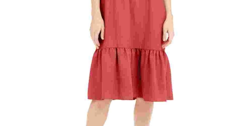 INC International Concepts Women's Linen Blend Twist Front Midi Dress Orange Size Large