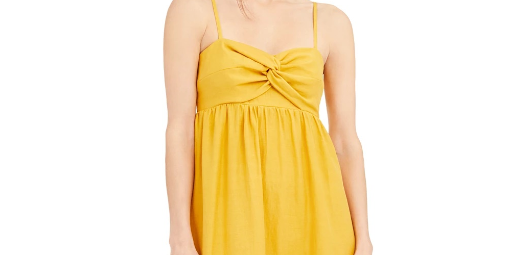 INC International Concepts Women's Linen Blend Twist Front Midi Dress Yellow Size X-Large