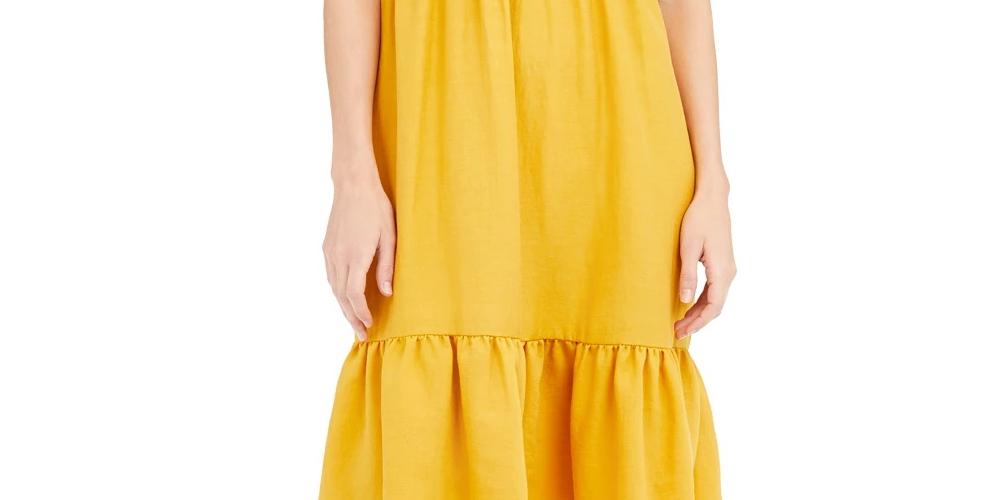 INC International Concepts Women's Linen Blend Twist Front Midi Dress Yellow Size X-Large