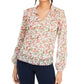 INC International Concepts Women's Printed Peasant Blouse White Size Small