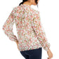 INC International Concepts Women's Printed Peasant Blouse White Size Small