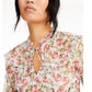 INC International Concepts Women's Printed Peasant Blouse White Size Small