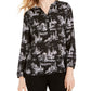 Charter Club Women's Printed Split Neck Top Black Size XX-Large