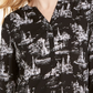 Charter Club Women's Printed Split Neck Top Black Size XX-Large
