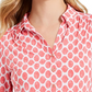 Charter Club Women's 3/4 Sleeve Printed Polo Top Black Size Small